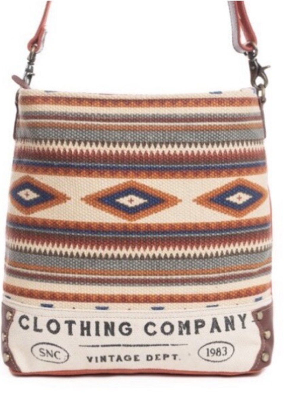 Myra Bag Multicolor Southwestern Pattern Crossbody with Brown Strap